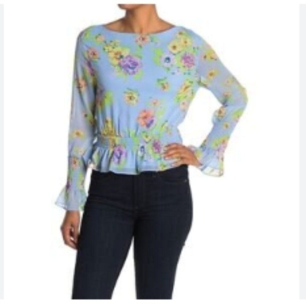 Like New! WAYF Floral Smoked Waist Blouse in Size M